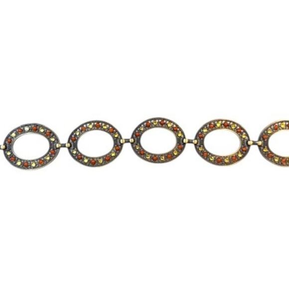 Vintage Oval Link Rhinestone Statement Belt Amber Brass Boho Western main image 7